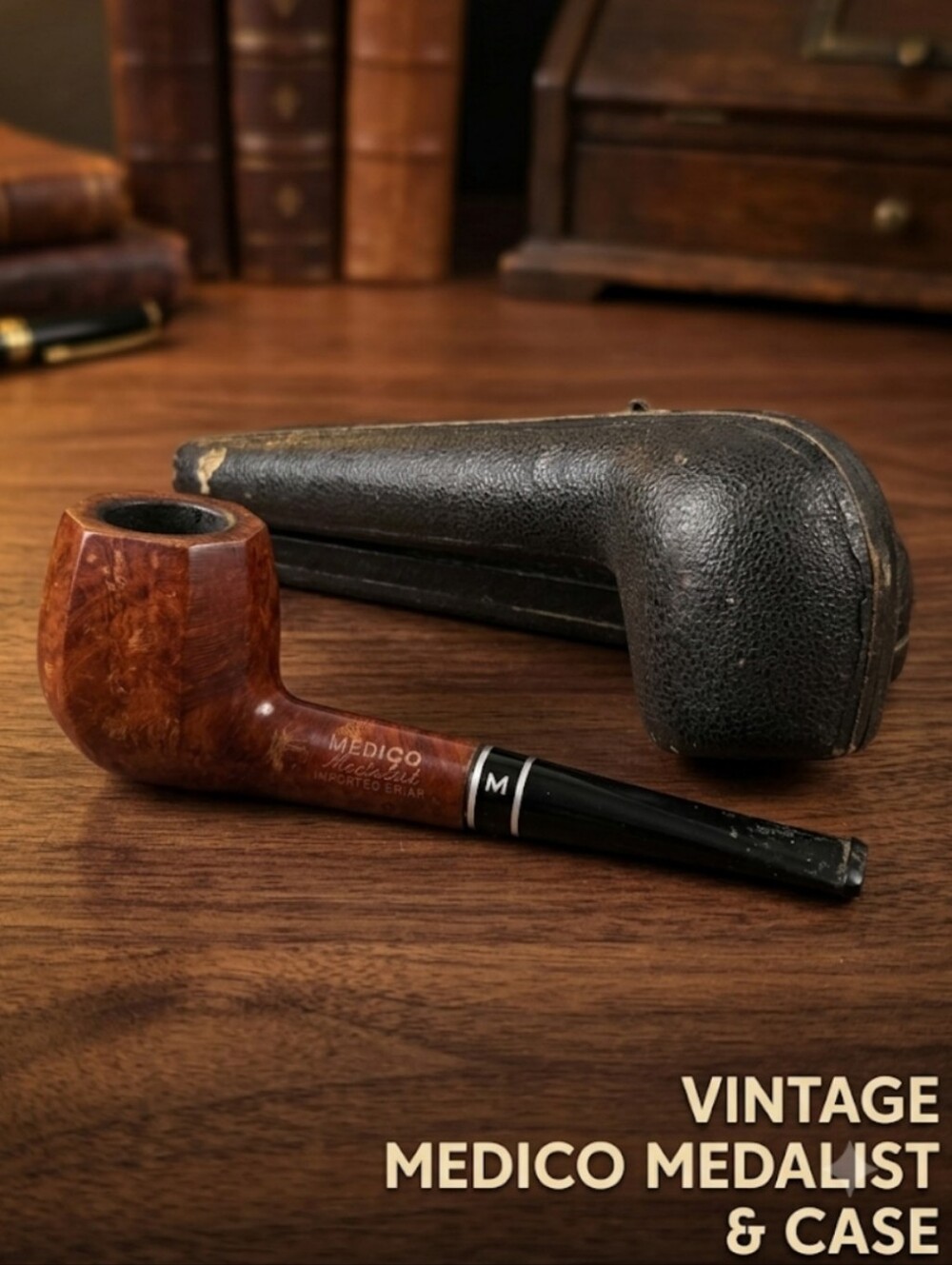 Vintage 60s Medico Medalist Briar Pipe & Hard Case